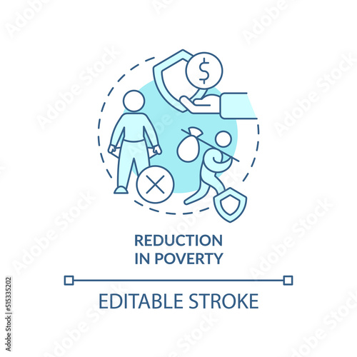 Reduction in poverty turquoise concept icon. Solution to overpopulation abstract idea thin line illustration. Isolated outline drawing. Editable stroke. Arial, Myriad Pro-Bold fonts used