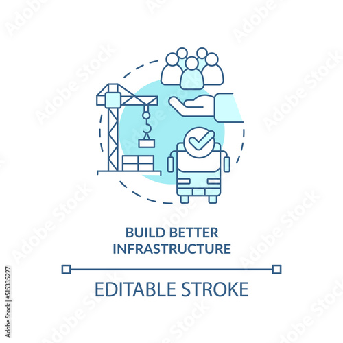 Fototapeta Naklejka Na Ścianę i Meble -  Build better infrastructure turquoise concept icon. Reduction of overcrowding abstract idea thin line illustration. Isolated outline drawing. Editable stroke. Arial, Myriad Pro-Bold fonts used
