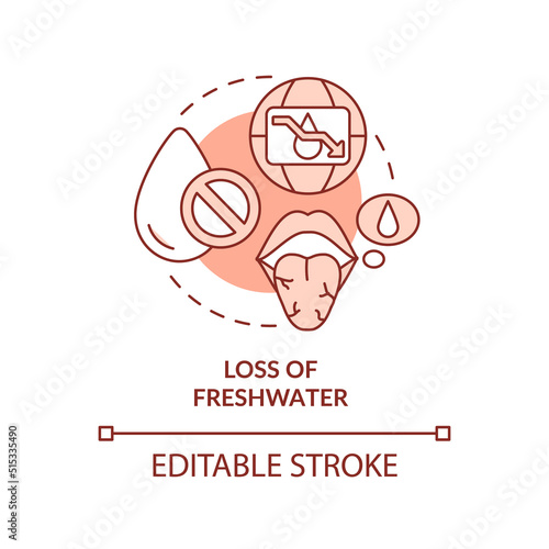 Loss of freshwater terracotta concept icon. Negative effect of overpopulation abstract idea thin line illustration. Isolated outline drawing. Editable stroke. Arial, Myriad Pro-Bold fonts used