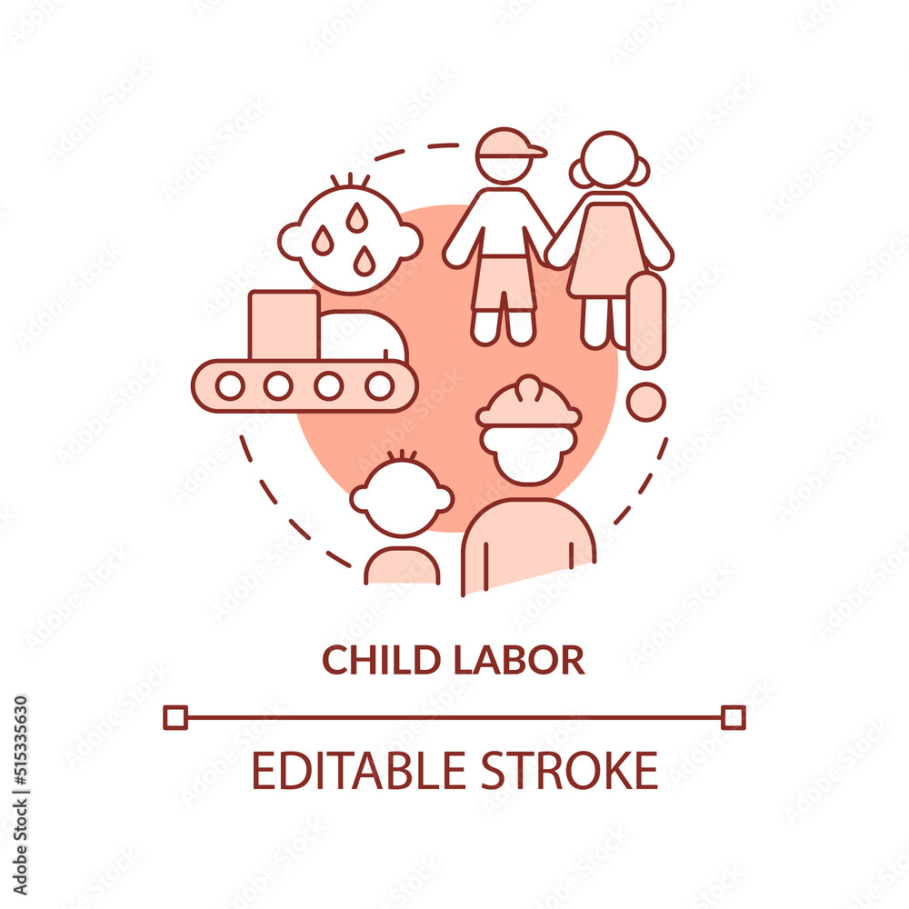Child labour terracotta concept icon. Lack of education. Cause of overpopulation abstract idea thin line illustration. Isolated outline drawing. Editable stroke. Arial, Myriad Pro-Bold fonts used Child labour terracotta concept icon. Lack of education. Cause of overpopulation abstract idea thin line illustration. Isolated outline drawing. Editable stroke. Arial, Myriad Pro-Bold fonts used