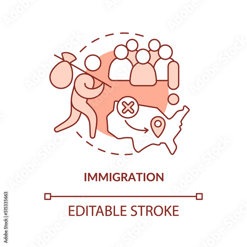Immigration terracotta concept icon. Aliens social problem. Overpopulation cause abstract idea thin line illustration. Isolated outline drawing. Editable stroke. Arial, Myriad Pro-Bold fonts used