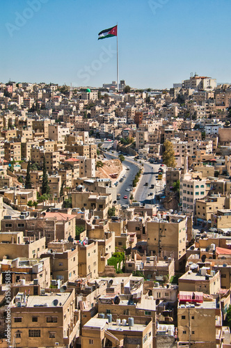 Jordanian flag flying over Amman, Jordan