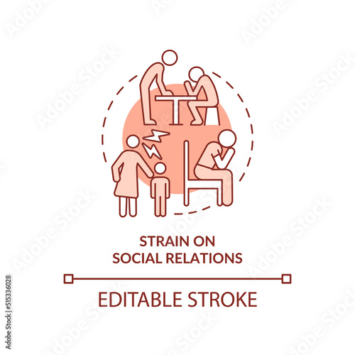 Strain on social relations terracotta concept icon. Negative effect of overcrowding abstract idea thin line illustration. Isolated outline drawing. Editable stroke. Arial, Myriad Pro-Bold fonts used