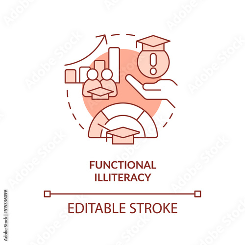 Functional illiteracy terracotta concept icon. Social effect of overcrowding abstract idea thin line illustration. Isolated outline drawing. Editable stroke. Arial, Myriad Pro-Bold fonts used
