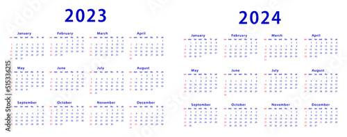 Calendar 2023, calendar 2024 week start Sunday  corporate design planner template. Vector illustration.