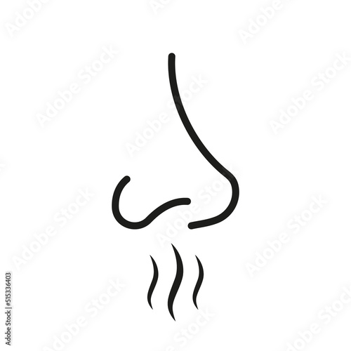 Nasal Odor Sniff Outline Pictogram. Nose Human Smell Black Line Icon. Bad Aroma Air Breath Flat Symbol. Nose Loss Sense Scent Smell Sign on White Background. Isolated Vector Illustration