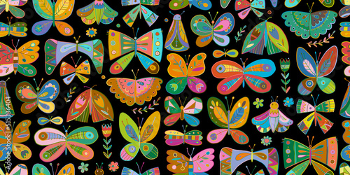 Ornate colorful butterflies. Seamless pattern background for your design