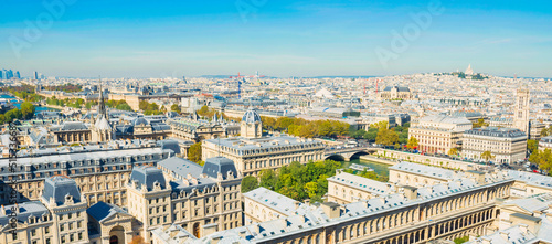 Photography Paris panorama landscape with aerial architecture, roofs and city view