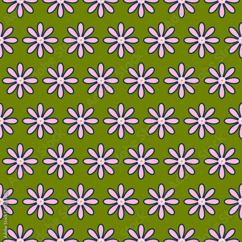 Minimal Retro Geometric Style Daisy Flowers Seamless Trendy Pattern Chic Fashion Colors Perfect for Allover Fabric Print