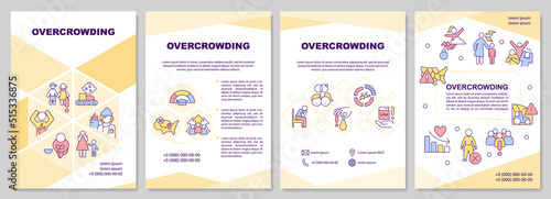 Overcrowding yellow brochure template. Population growth issue. Leaflet design with linear icons. Editable 4 vector layouts for presentation, annual reports. Arial-Black, Myriad Pro-Regular fonts used