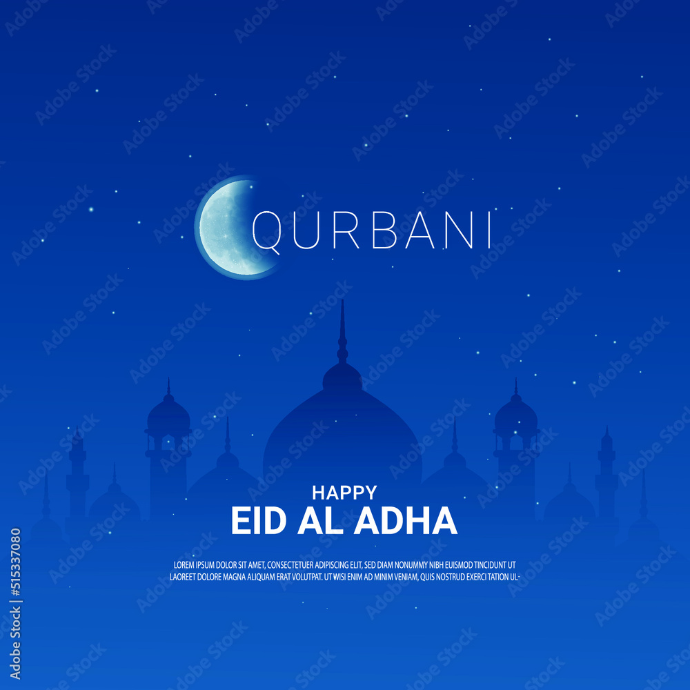 Eid al Adha mosque and creative moon design Eid al Adha mosque and creative moon design
