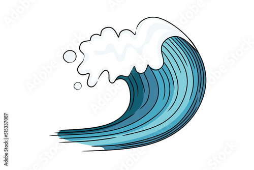 Hand drawn style Tsunami wave big blue sea wave in sketchy style vector illustration sketch design on white background