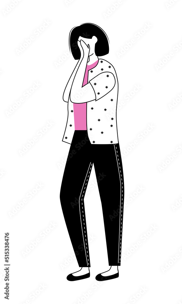 Young woman crying to relieve anxiety semi flat color vector character. Standing figure. Full body person on white. Simple cartoon style illustration for web graphic design and animation Young woman crying to relieve anxiety semi flat color vector character. Standing figure. Full body person on white. Simple cartoon style illustration for web graphic design and animation