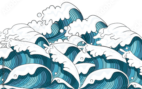 Hand drawn style Tsunami wave big blue sea wave in sketchy style vector illustration sketch design on white background