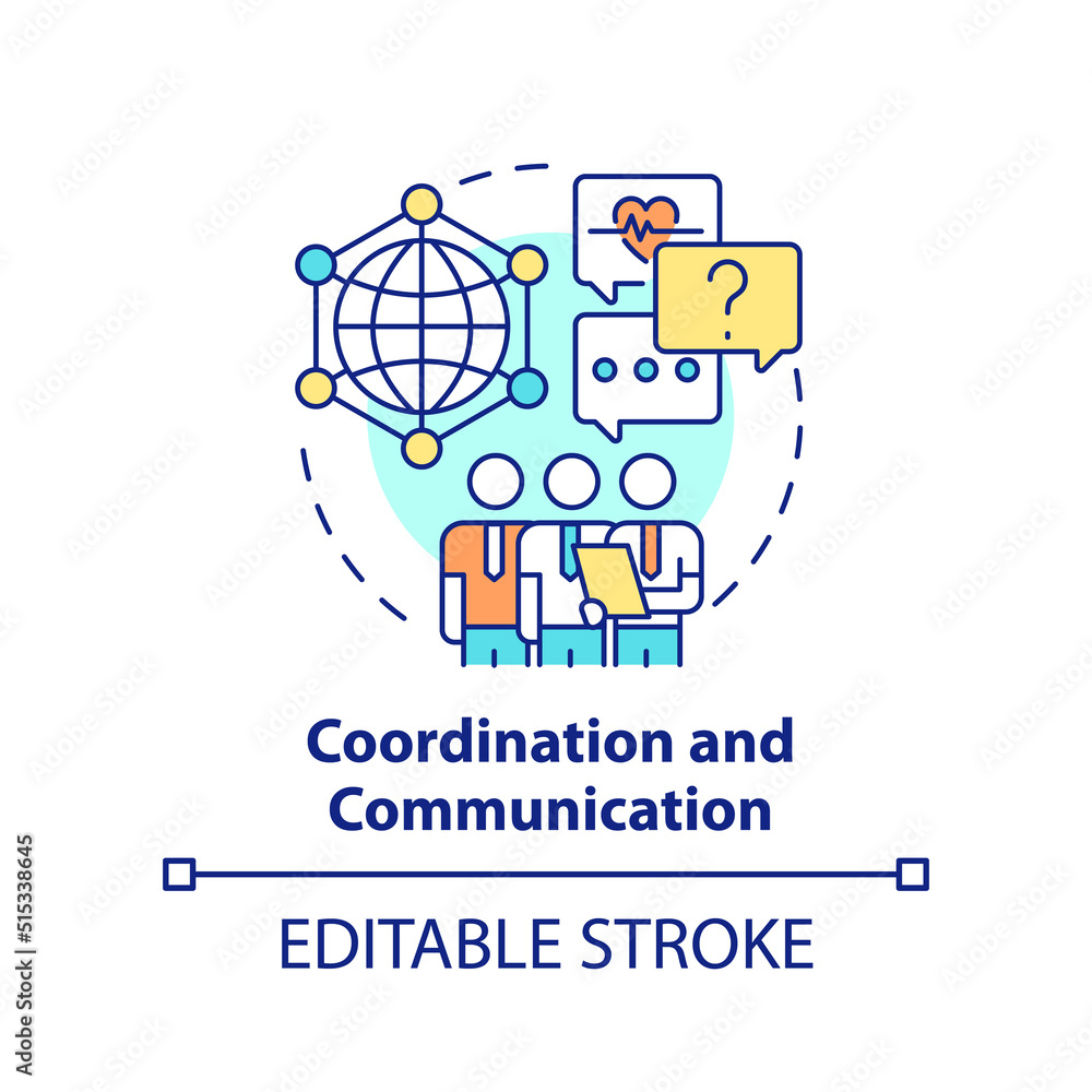 Coordination and communication concept icon. Pandemic preparedness effort abstract idea thin line illustration. Isolated outline drawing. Editable stroke. Arial, Myriad Pro-Bold fonts used Coordination and communication concept icon. Pandemic preparedness effort abstract idea thin line illustration. Isolated outline drawing. Editable stroke. Arial, Myriad Pro-Bold fonts used