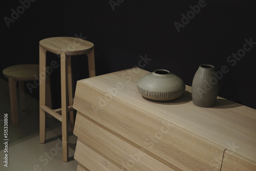 Wood minimalist interior furniture with vase decoration (ID: 515338806)