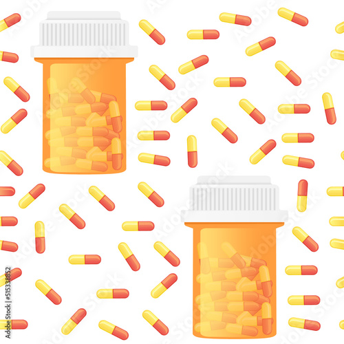 Seamless pattern with full medical pill bottles vector illustration on white background