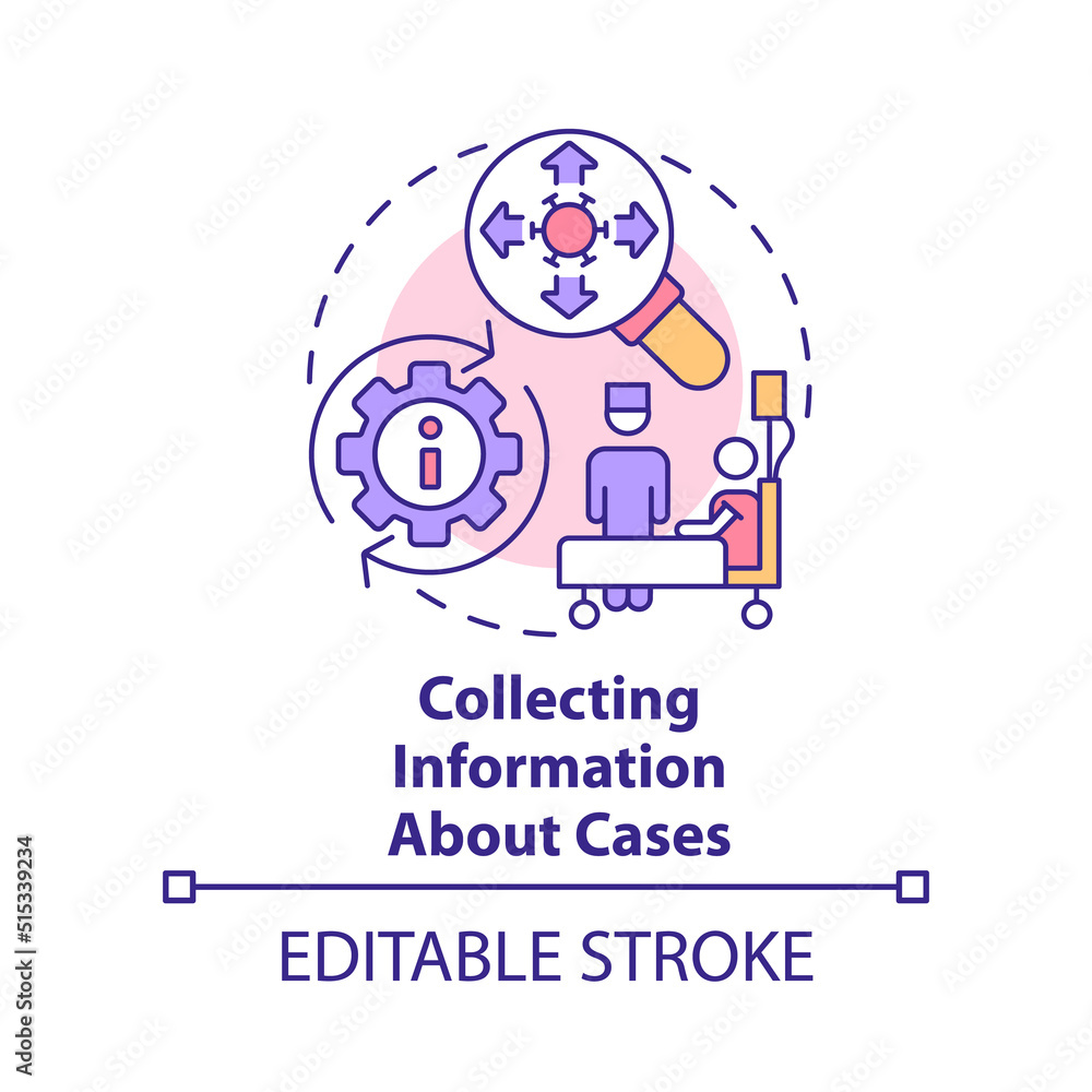 Collecting information about cases concept icon. Disease monitoring abstract idea thin line illustration. Isolated outline drawing. Editable stroke. Arial, Myriad Pro-Bold fonts used