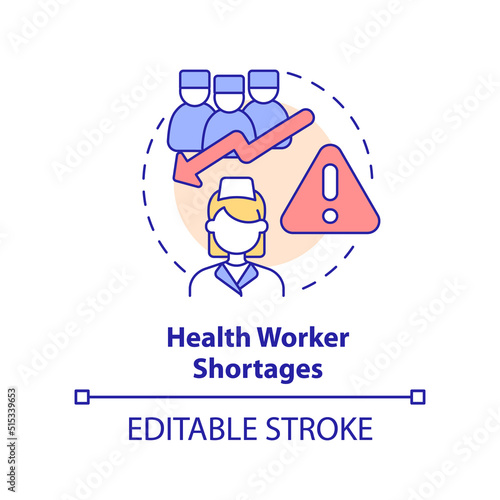 Health worker shortages concept icon. Reason for increased risk of pandemic abstract idea thin line illustration. Isolated outline drawing. Editable stroke. Arial, Myriad Pro-Bold fonts used