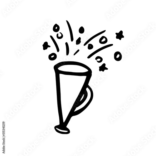 Doodle confetti popper. Happy birthday. Vector illustration