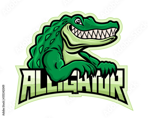 Fotografia Green crocodile alligator icon on white background.