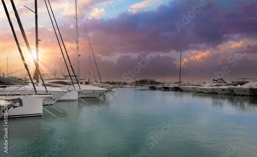 French Riviera, luxury yachts and boats in Antibes Marina and local port. © eskystudio