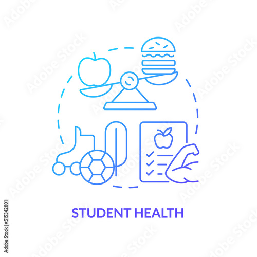 Student health blue gradient concept icon. Physical activities and healthy habits. Problem in public schools abstract idea thin line illustration. Isolated outline drawing. Myriad Pro-Bold font used