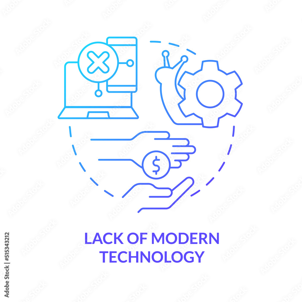 Lack of modern technology blue gradient concept icon. Money deficit. Problem in public schools abstract idea thin line illustration. Isolated outline drawing. Myriad Pro-Bold font used Lack of modern technology blue gradient concept icon. Money deficit. Problem in public schools abstract idea thin line illustration. Isolated outline drawing. Myriad Pro-Bold font used