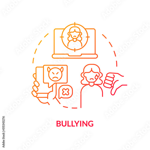 Bullying red gradient concept icon. Cyberbullying and torment online. Problem in public schools abstract idea thin line illustration. Isolated outline drawing. Myriad Pro-Bold font used