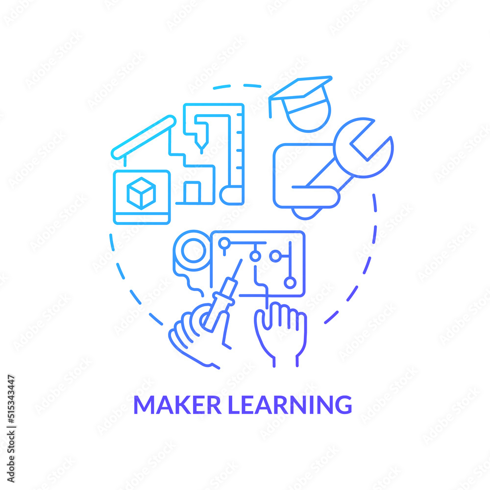 Maker learning blue gradient concept icon. Hand-on activities at lesson. Trend in education abstract idea thin line illustration. Isolated outline drawing. Myriad Pro-Bold font used Maker learning blue gradient concept icon. Hand-on activities at lesson. Trend in education abstract idea thin line illustration. Isolated outline drawing. Myriad Pro-Bold font used