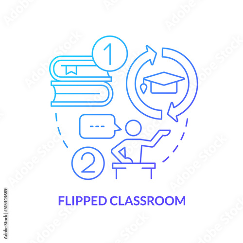 Flipped classroom blue gradient concept icon. Discussion, activities at lesson. Trend in education abstract idea thin line illustration. Isolated outline drawing. Myriad Pro-Bold font used