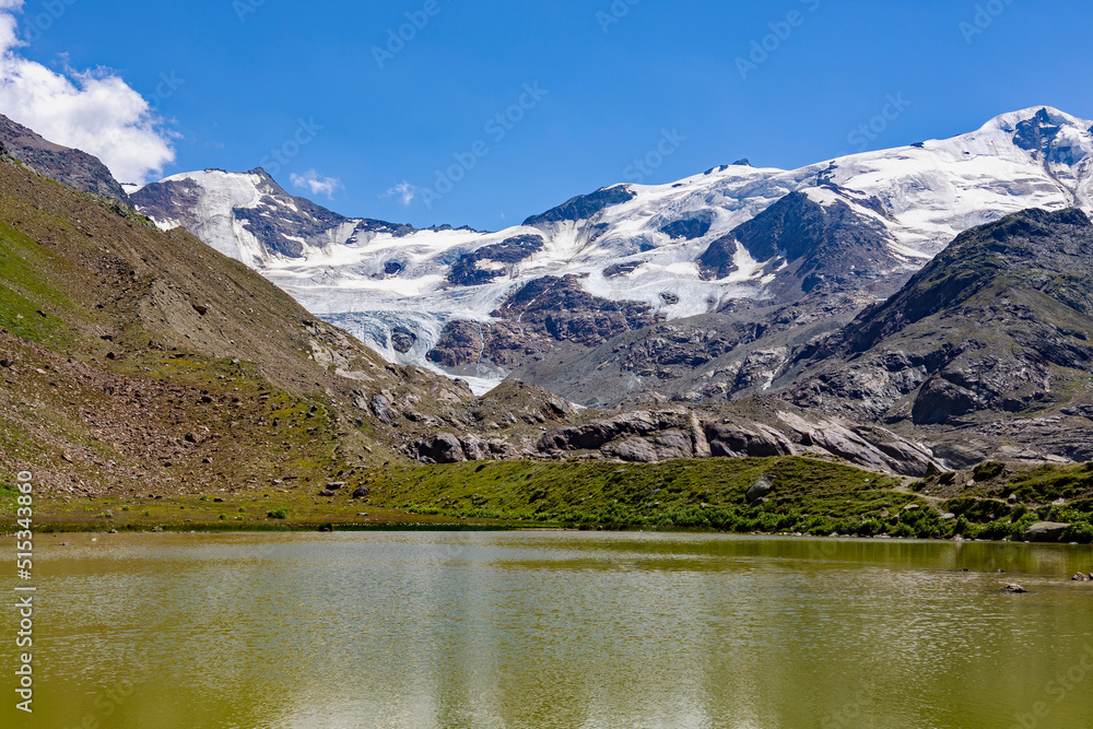 view of the Forni glacier from the Branca refuge, Stelvio National Park, Italy, July 2022