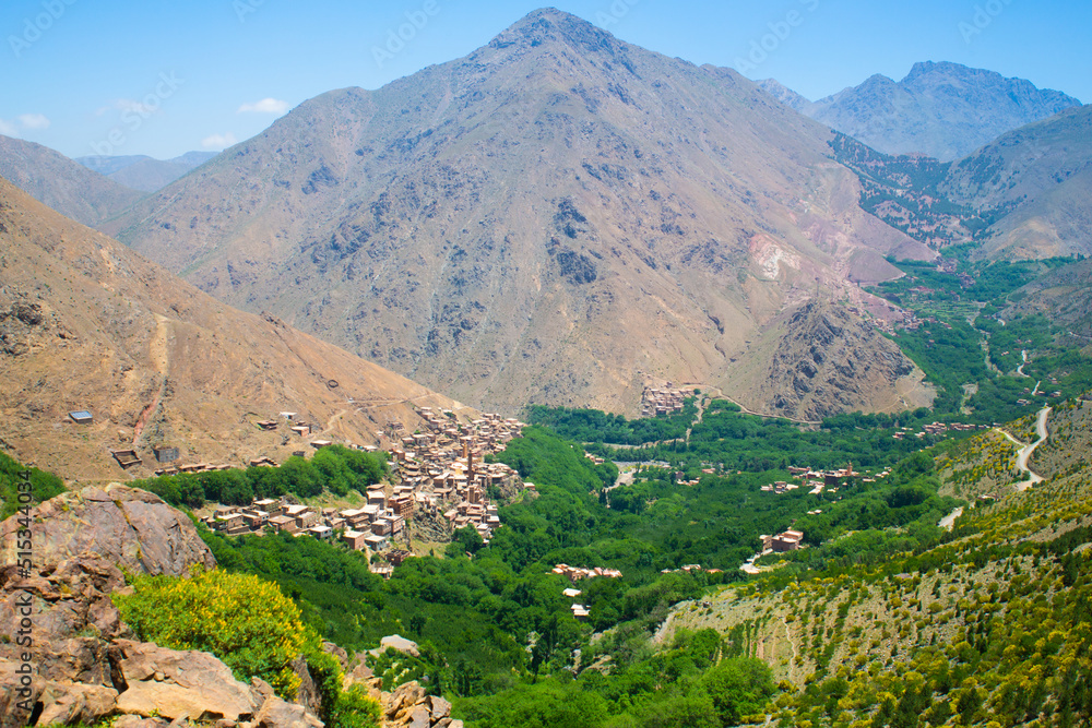 The beautiful valley of Imlil between the atlas mountains in Morocco