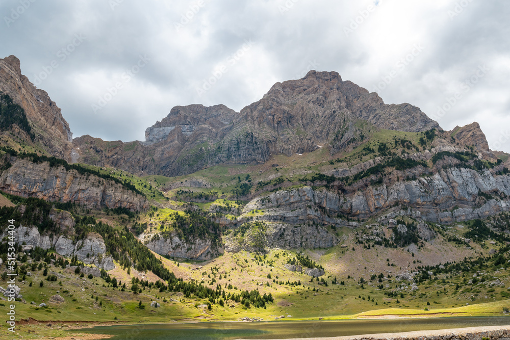 Ibon de Piedrafita in summer, Tena valley in the Pyrenees, Huesca, Spain. nature and landscape