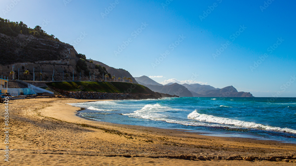 Beautiful seascape with mountains behind it in Al Hoceima, Morocco ...