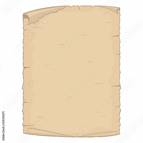 Parchment old paper sheet vector illustration isolated on white background.