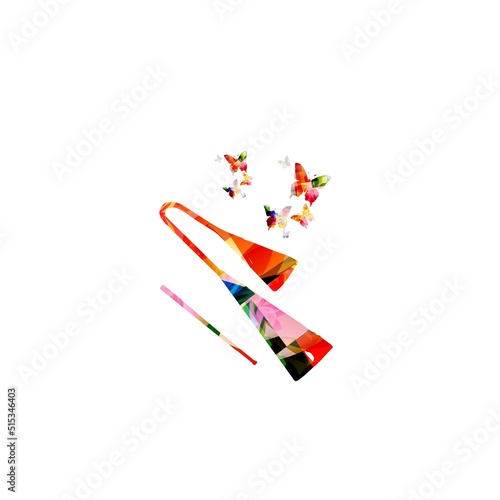  Agogo bells, Brazilian capoeira musical instrument, colorful with butterflies vector illustration photo