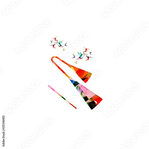  Agogo bells, Brazilian capoeira musical instrument, colorful with hummingbirds vector illustration