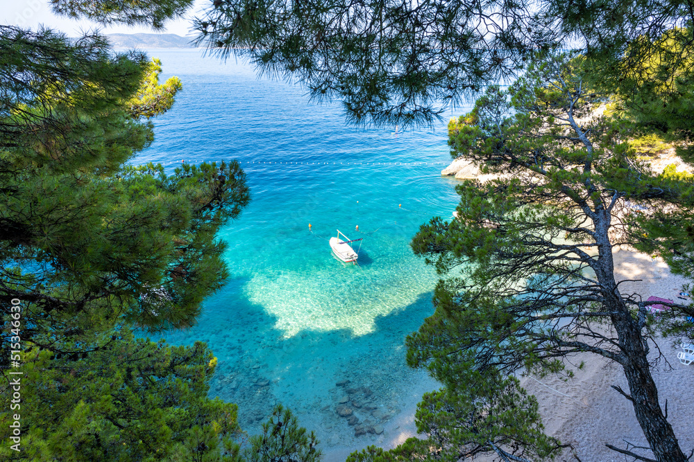 view on azure bay in Brela on Makarska riviera in Dalmatia in Croatia