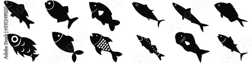 Tela Fish icon vector set isolated on white background