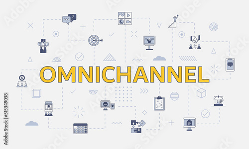 omnichannel concept with icon set with big word or text on center