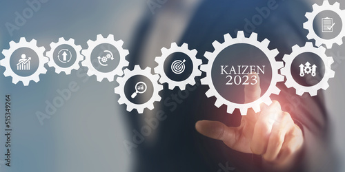 2023 Kaizen planning concept; the continuous improvement in business for efficiency and effectiveness. Kaizen cycle; improve, continuous, process, result, standard solution. Quality improvement.