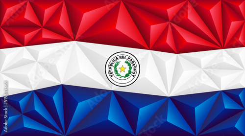 Abstract polygonal background in the form of colorful red, white and blue stripes of the Paraguayan flag. Polygonal flag of Paraguay.