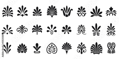 Palmettes elements symbols vector set