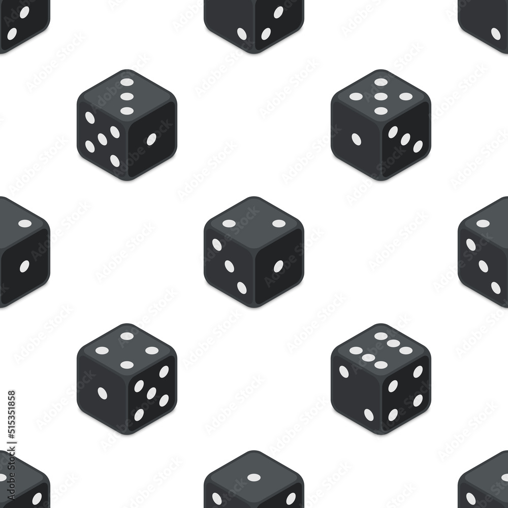 Isometric dice seamless background. All possible turns authentic collection icons in realistic style. Gambling concept. Vector illustration EPS 10.
