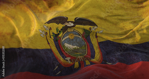 Old Ecuador Flag waving at wind photo