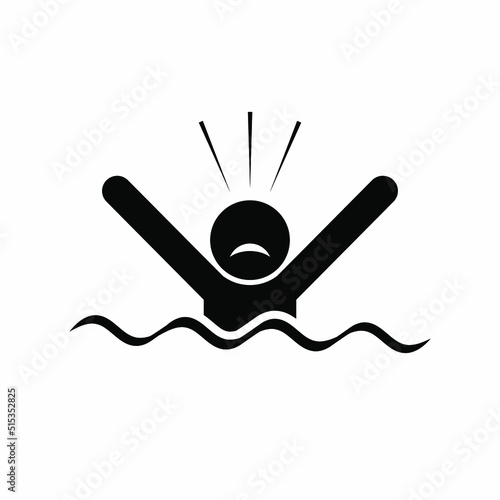 Drowning Icon. Drown, Accident Symbol in Water – Vector.