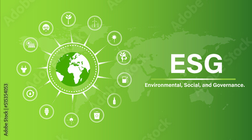 ESG - Environmental, Social and Corporate Governance. social and management problems with icons. Vector