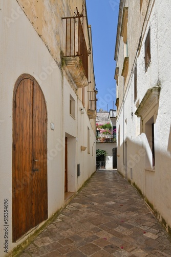 A street in the historic center of Specchia  a medieval town in the Puglia region  Italy.