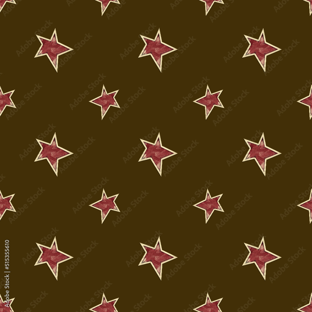 A seamless red star texture on a brown background.